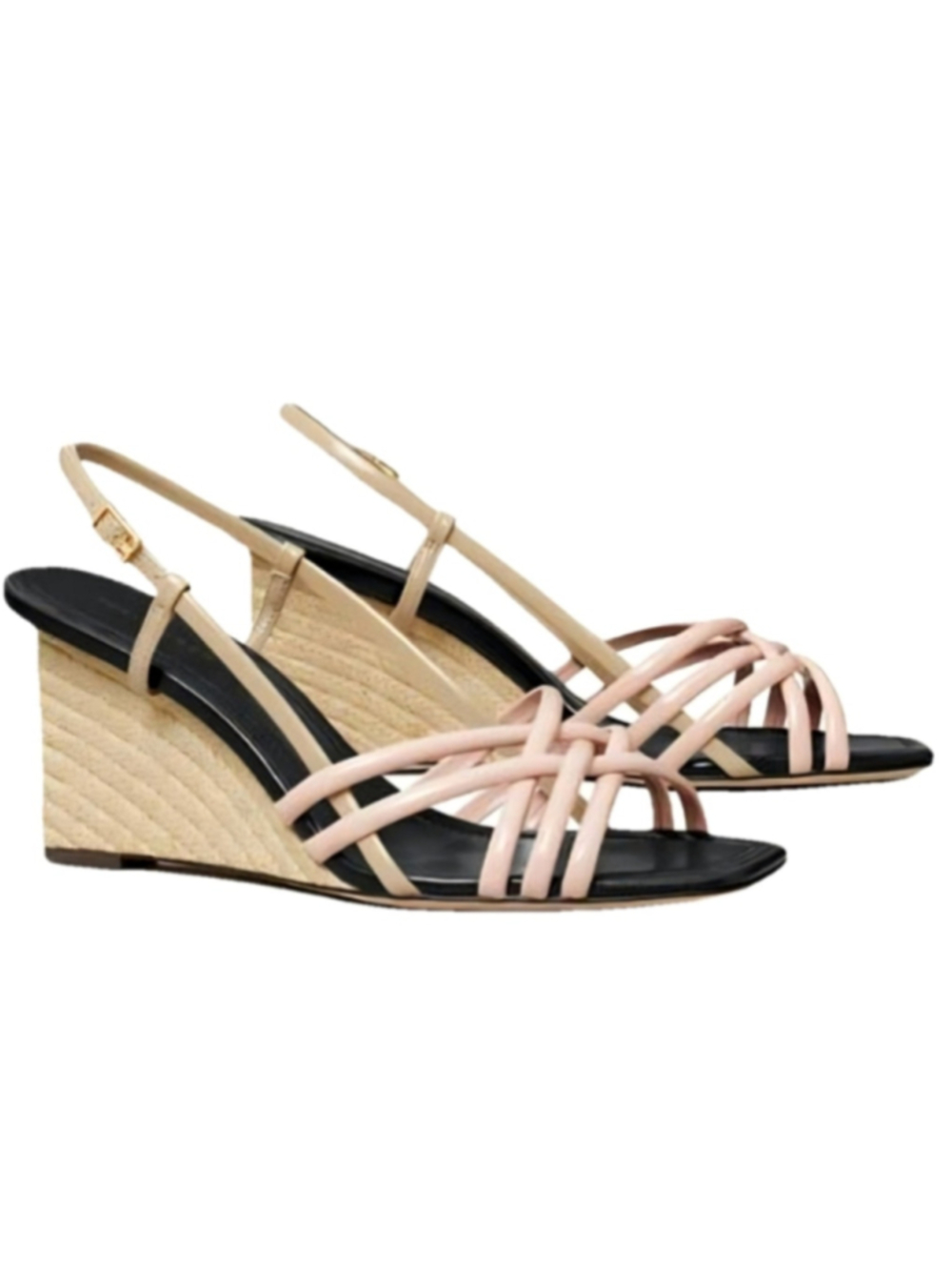 Tory Burch Multi Strap Wedge Espadrille Sandal Women's Size 10 Taupe Pink